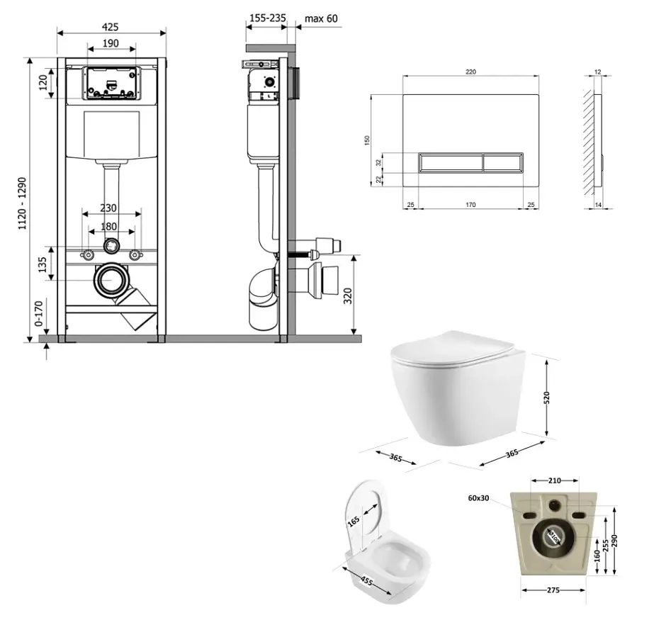 Набір Q-tap Nest 4 в 1 підвісний унітаз Robin Ultra Quiet 520x365x365 + комплект інсталяції QT13332381AW47504 - фото 8