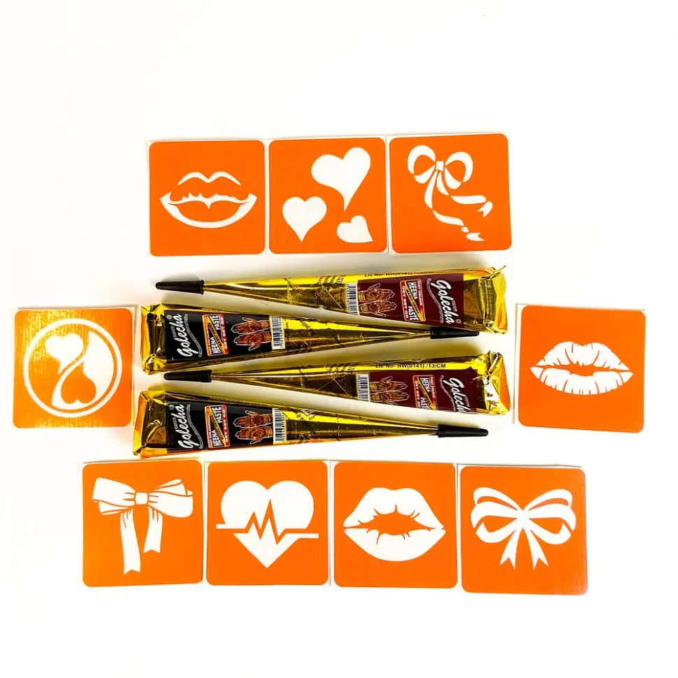 Набір хни з трафаретами для біо-тату №10 henna-set-10, 9 трафаретів - фото 2