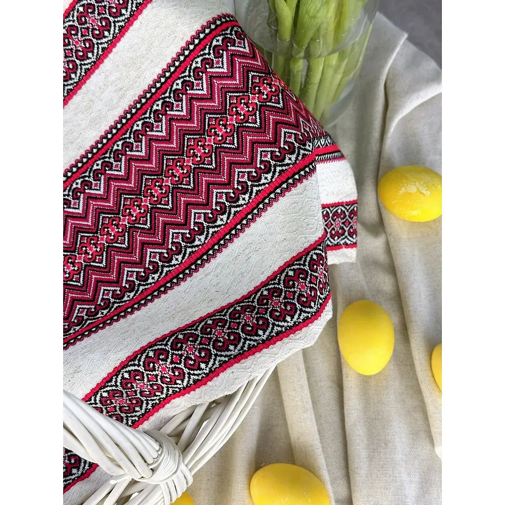 Пасхальная корзина Буковина(большая) с льняным полотенцем 70х30 см  Рандеву красный и свеча  - фото 7