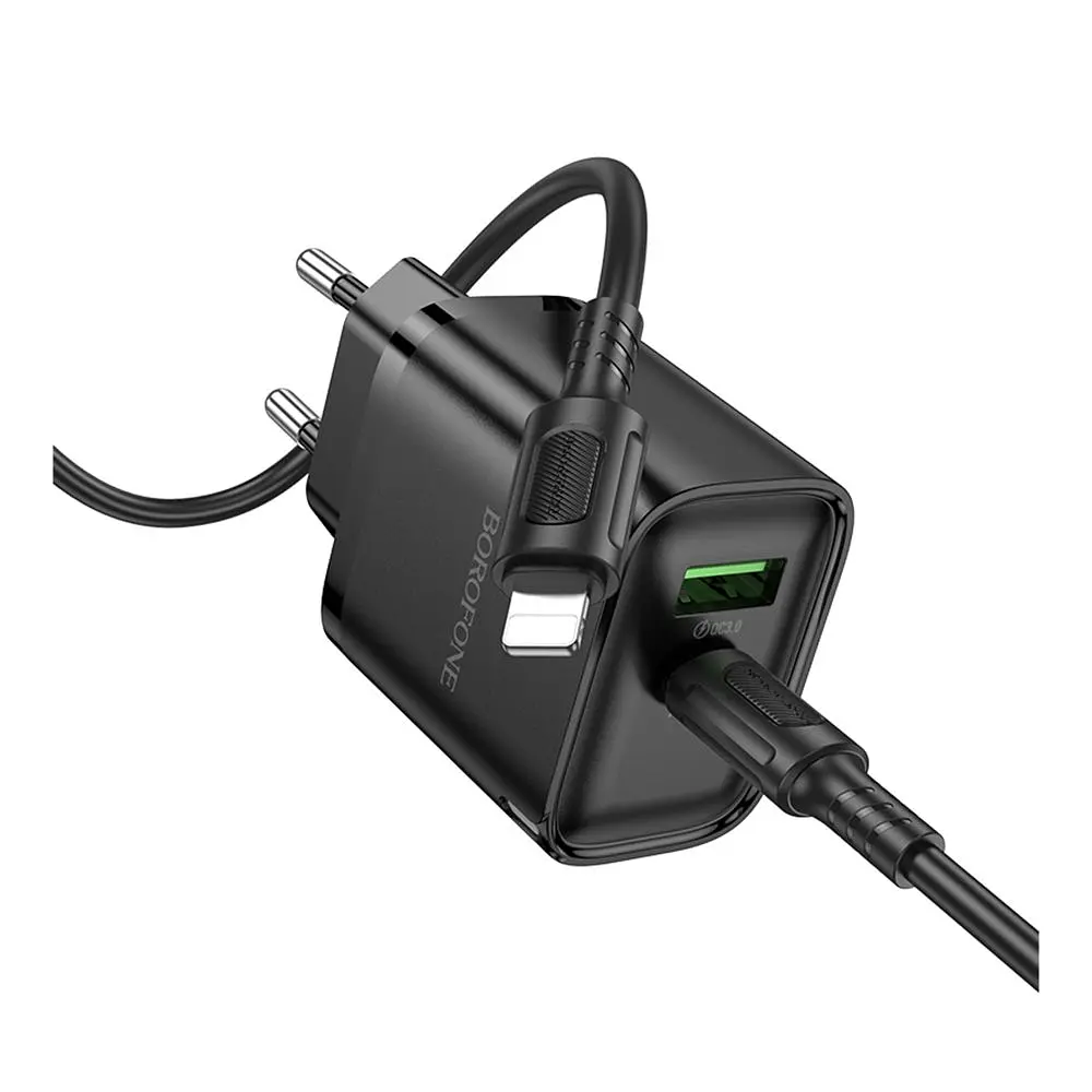 Зарядний комплект Borofone BA83A Dual port fast charger set 1USB-C/1USB PD/QC 20W Type-C to Lightning Black (36175_3606868) - фото 2