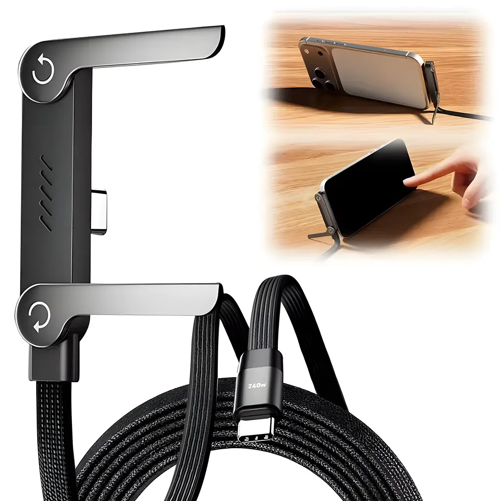 Кабель USB Type-C Type-C 240 W со складывающейся подставкой 2 м black - фото 2