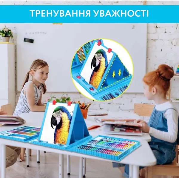 Дитячий набір для малювання з мольбертом 208 предметів блакитний українською мовою - фото 8