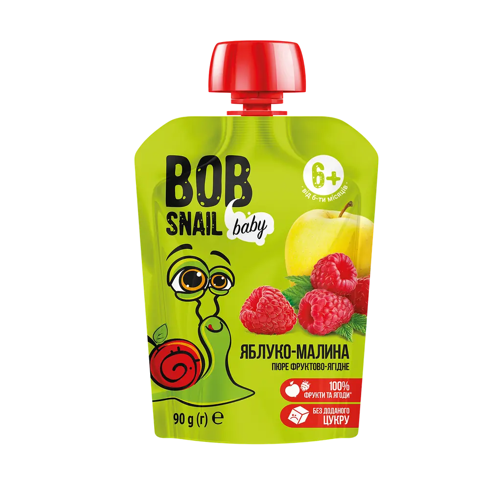 Набор фруктового пюре Bob Snail: Яблоко-Груша + Яблоко-Малина + Яблоко-банан 540 г (6 шт. х 90 г) - фото 4