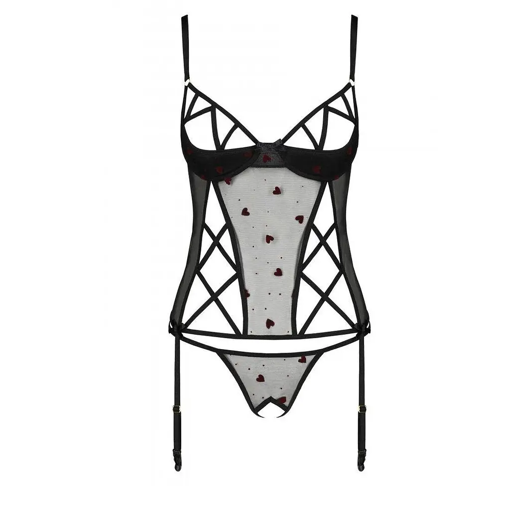 Корсет с подвязками + стринги Passion LOVELIA CORSet black L/XL - фото 4