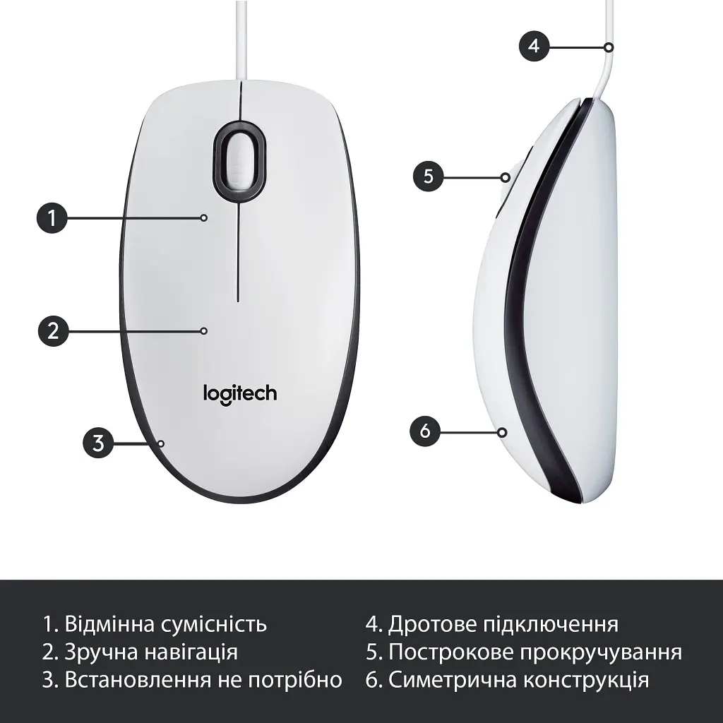 Мишка Logitech M100 USB White (910-006764) - фото 6