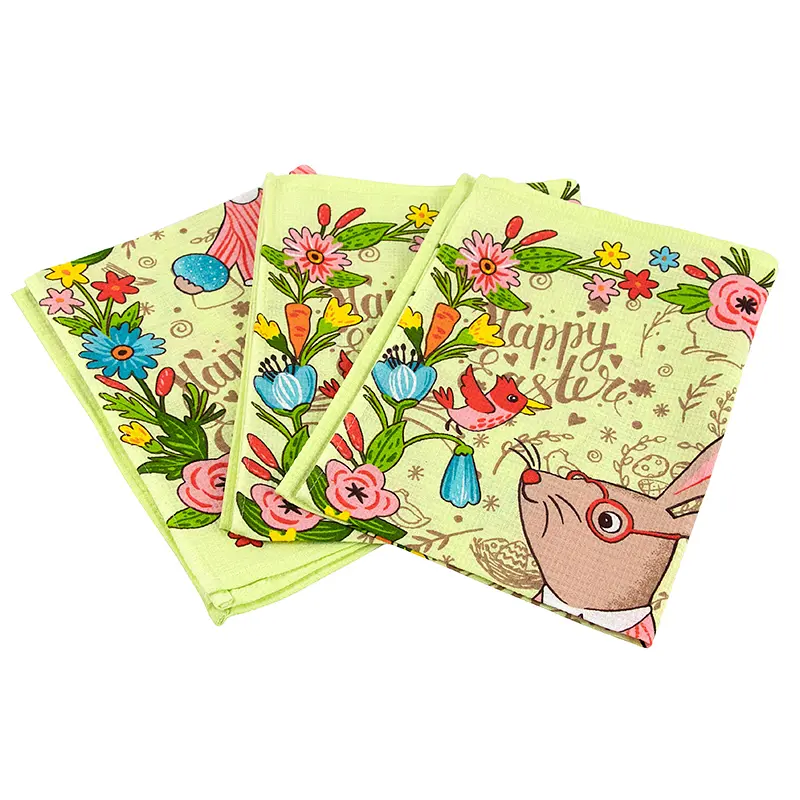 Набор кухонных полотенец Руно Пасхальный Кролик 60х45 см 3 шт. салатовый (710Т_Пасхальный зайчик салатовый) - фото 3