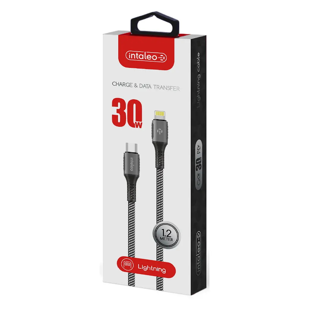 Дата кабель USB-C to Lightning 1.2m CBGPD30WTL1 30W grey Intaleo (1283126518089) - фото 2