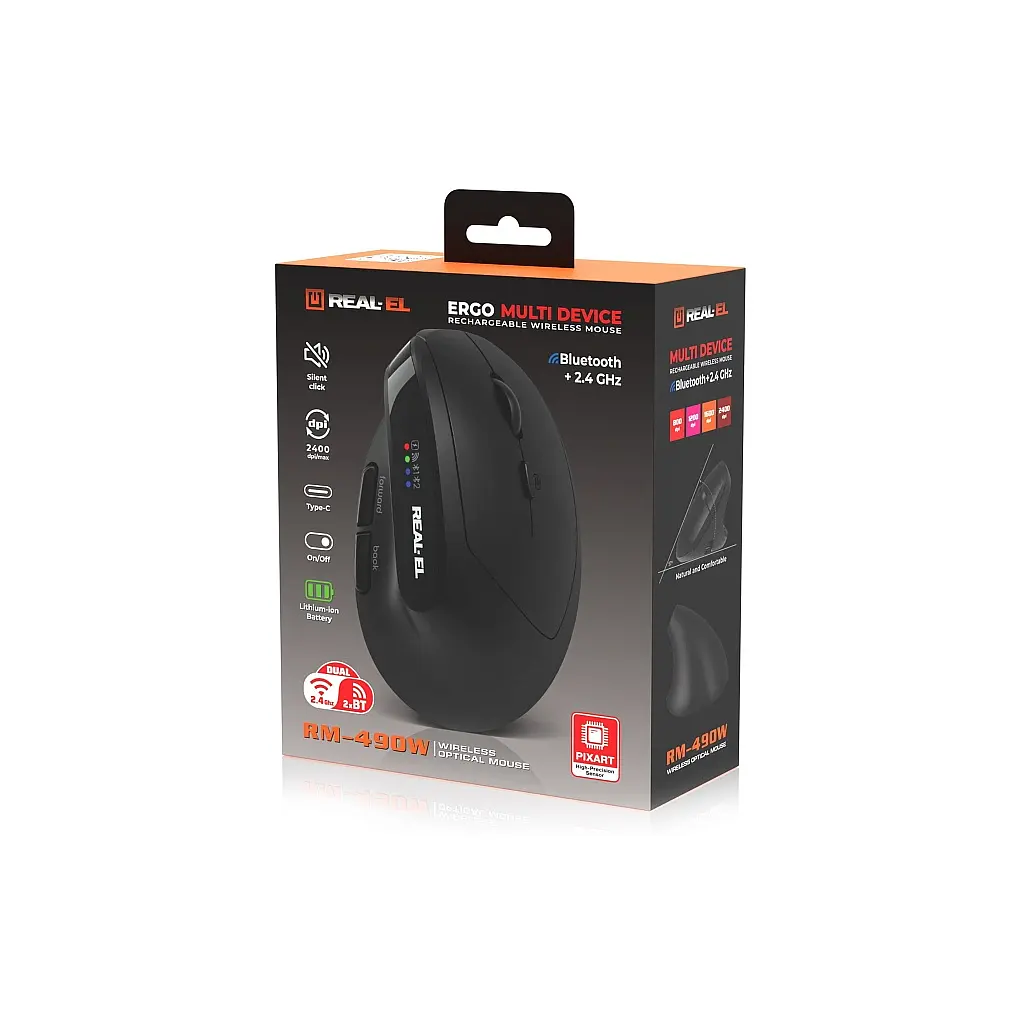 Мишка REAL-EL RM-490W Wireless/Bluetooth Black (EL123200058) - фото 9