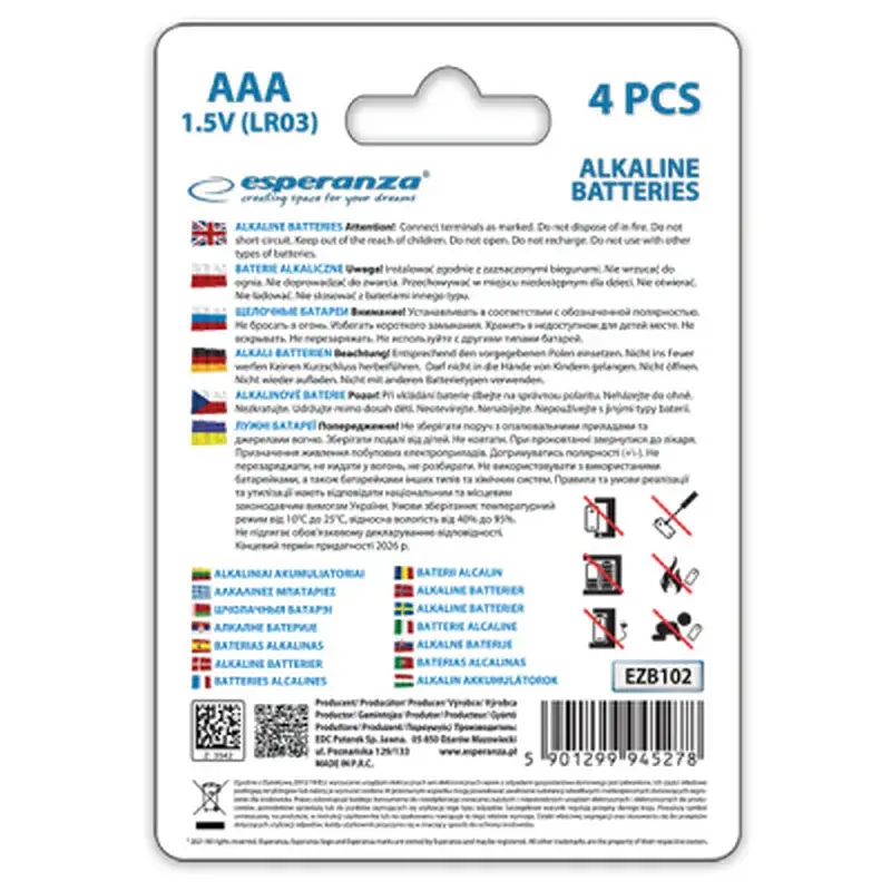 Батарейка Esperanza AAA LR03 Alkaline * 4 (EZB102) - фото 3