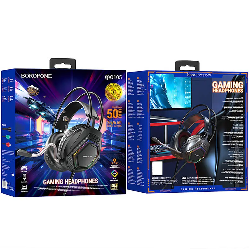 Накладні навушники Borofone BO105 Thunder 3.5mm+USB Black - фото 6