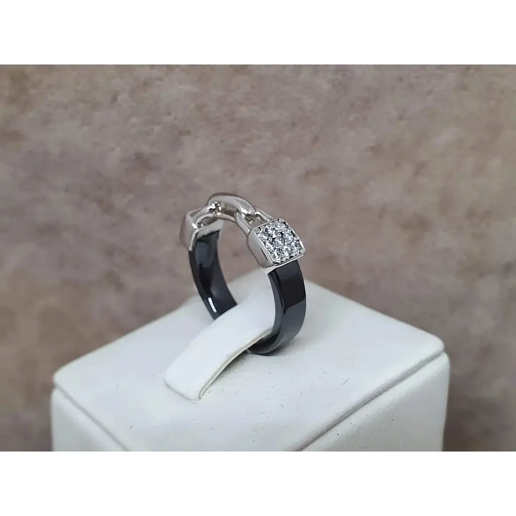 Срібне кільце Aurora Замочок з керамікою і фіанітами. С1157Ч 18 - фото 4