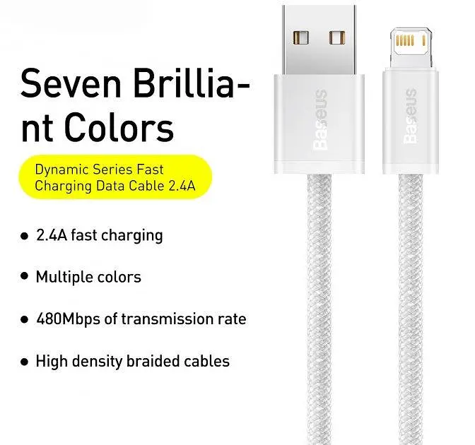 Кабель Baseus Dynamic Series Fast Charging Cable USB to Lightning 2.4A 2m CALD000502 White - фото 3