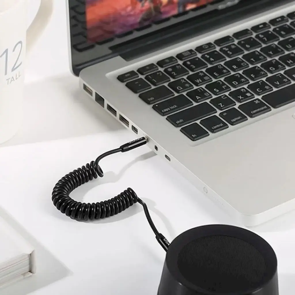 Кабель аудіо Usams SJ256YP01 Spring Audio Cable AUX 3.5 мм AUX 3,5 мм 1,2 m Black (6958444959306) - фото 5