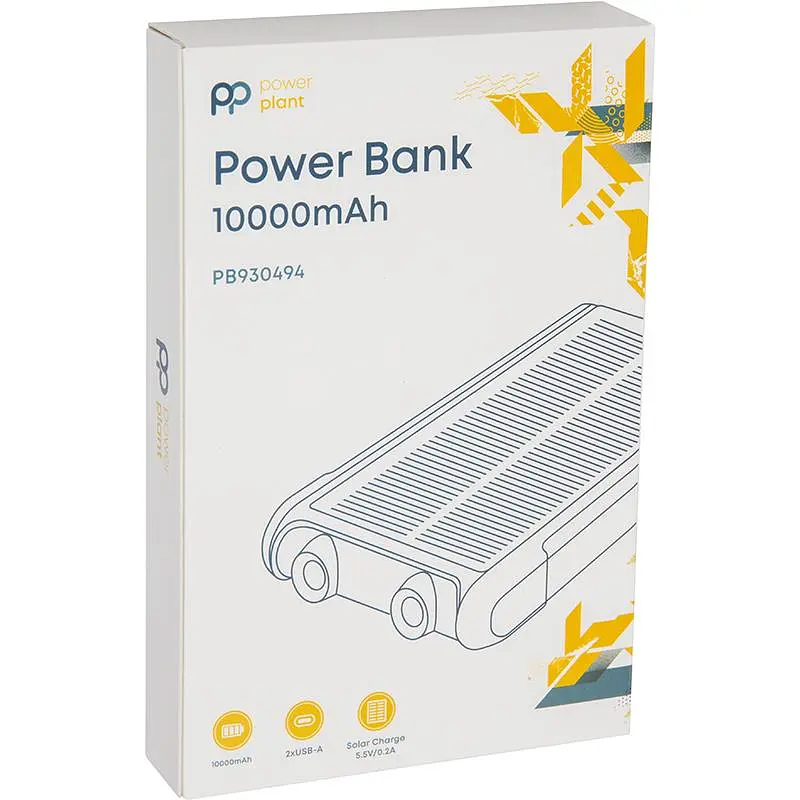 Універсальна мобільна батарея PowerPlant 10000mAh, 2xUSB-A, сонячна панель 5.5V-0,2A - фото 5