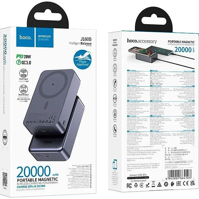 Зовнішній акумулятор Hoco J160B Magnetic 20000mAh 20W Black [154394] - фото 7