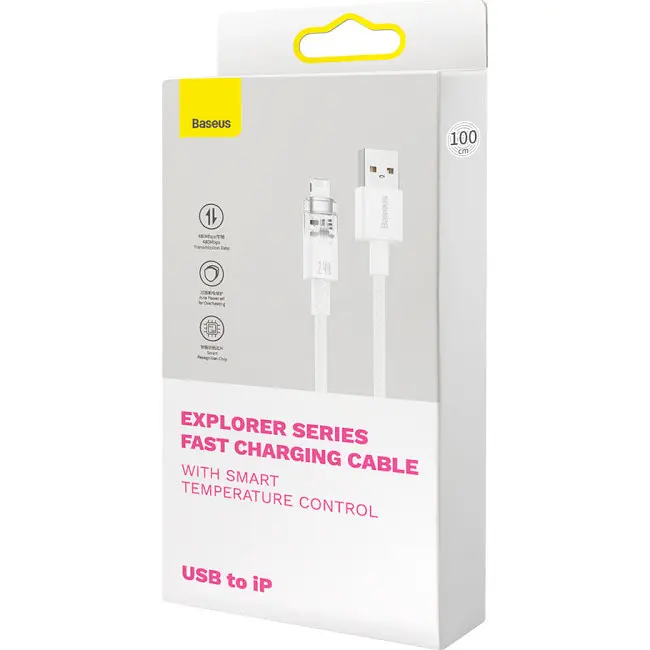 Кабель Baseus Explorer Series Fast Charging Cable with Smart Temperature Control Cable USB to Lightning 2.4A 1m CATS010002 White - фото 7