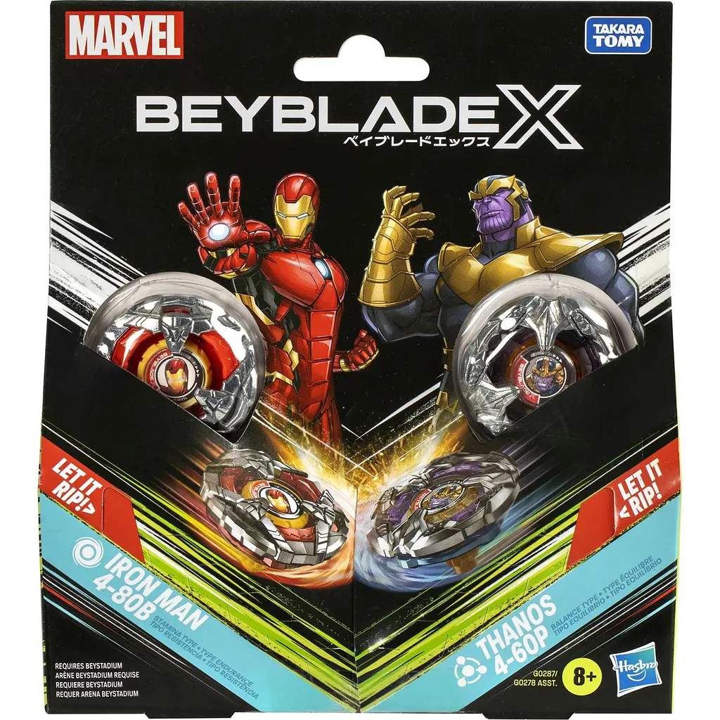 Іграшка-дзиґа Hasbro Beyblade X Marvel з пусковим пристроєм Iron Man 4-80B vs Thanos 4-60P (G0278_G0287) - фото 5