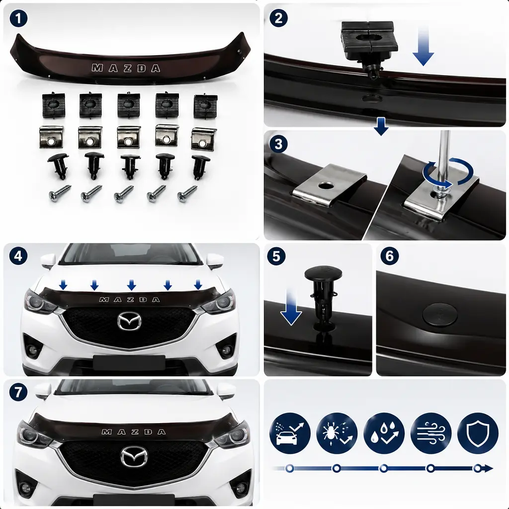 Дефлектор капота мухобойка Mazda CX-5 2017- Євро кріплення Vip Tuning (MZD45) - фото 2