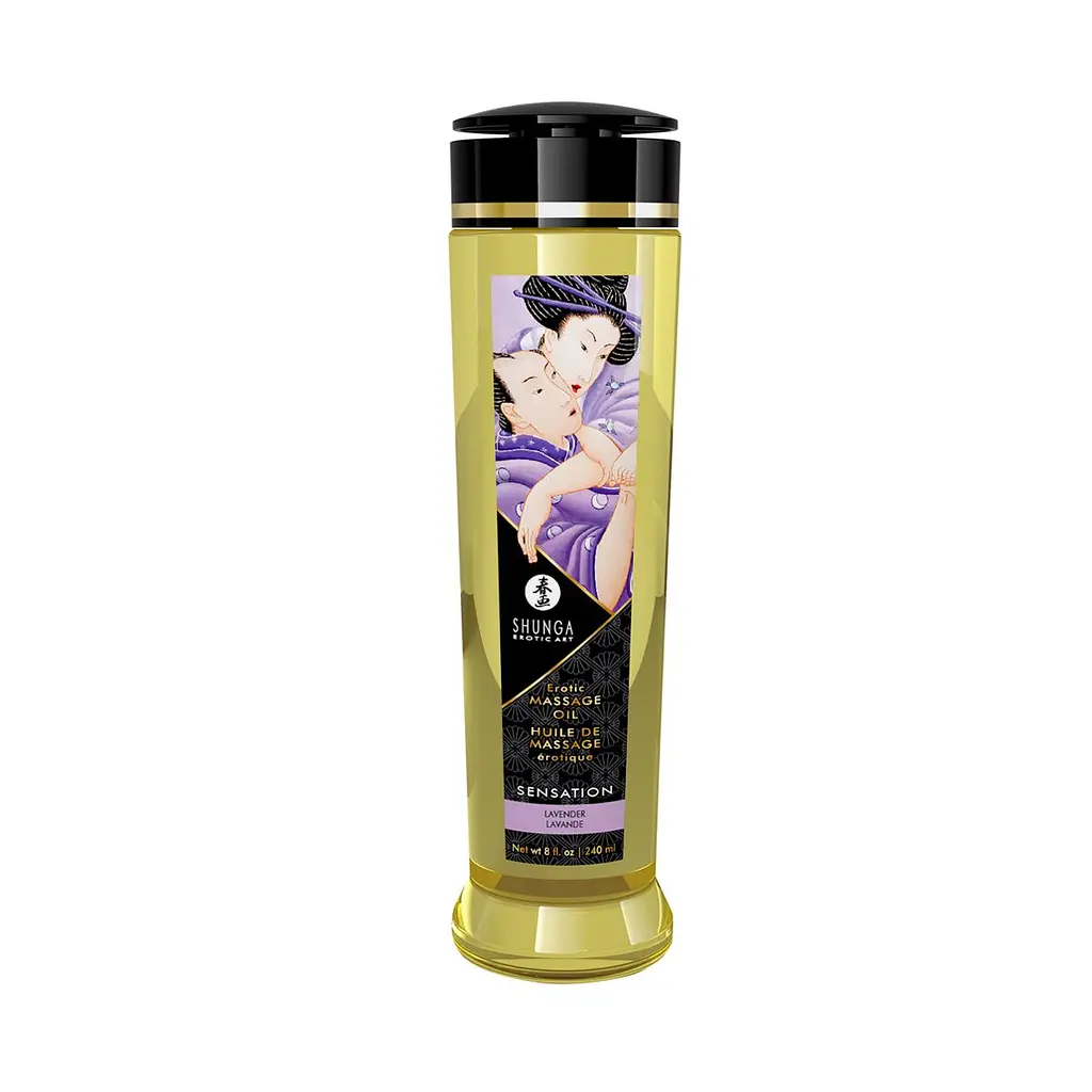 Натуральна зволожувальна масажна олія Shunga Sensation Lavender із запахом лаванди, 240 мл