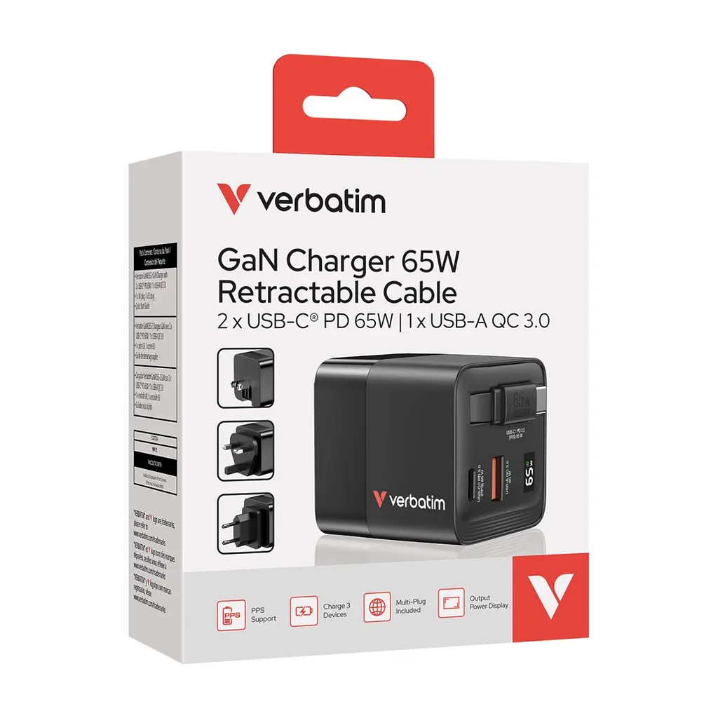 Зарядний пристрій Verbatim GaN 65 W 2 ports (USB-C/1xUSB-A) (32217) - фото 4