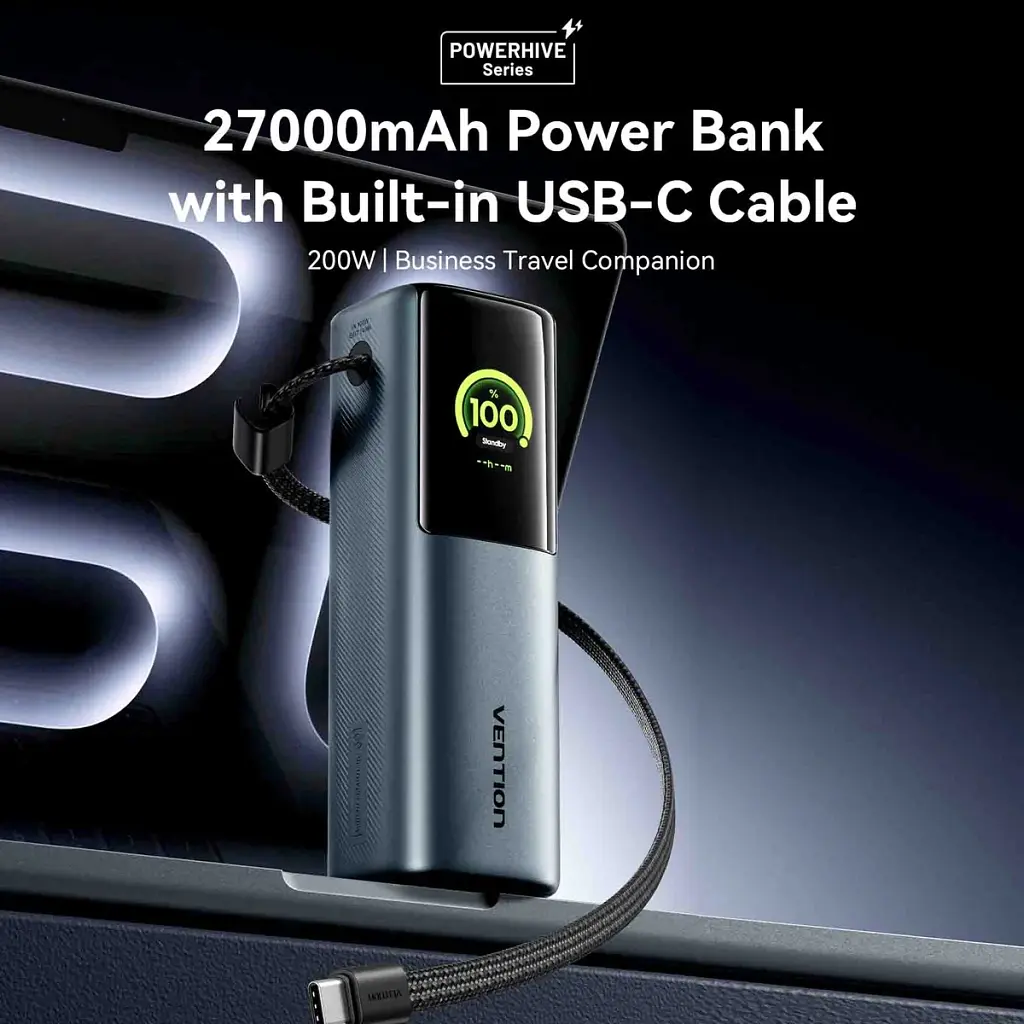Батарея універсальна Vention 27000 mAh 200W Gray TFT Display Type (FKGH0) - фото 4