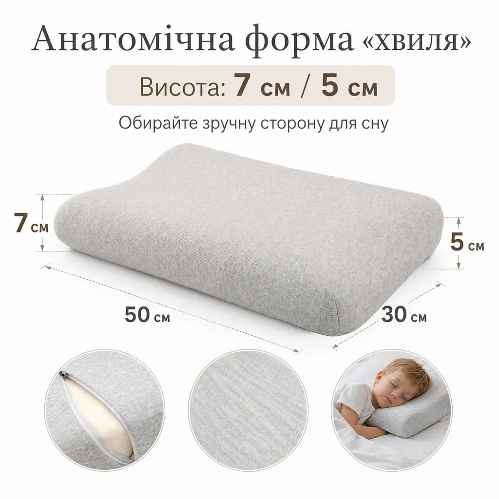 Подушка ортопедична дитяча Papaella Baby Хвиля ефектом пам'яті 50х30х7/5 см (8-36373) - фото 4