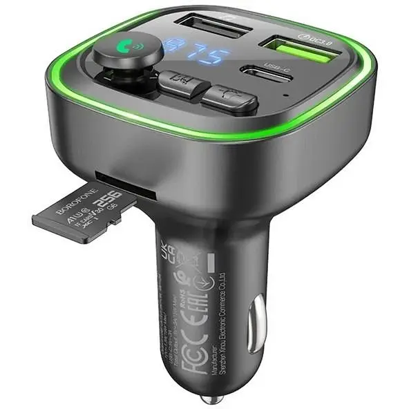 FM-трансмітер і ресивер для авто Borofone BC48 Broad з підтримкою QC3.0 Bluetooth 5.0 потужність 18W Black - фото 2