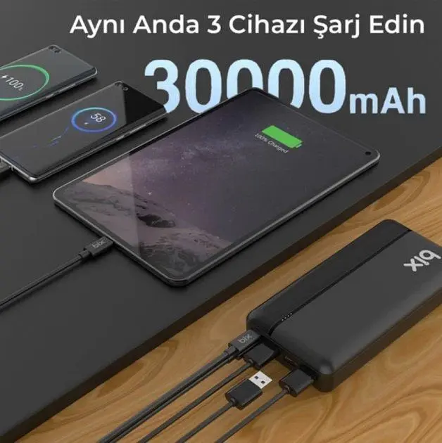 Power Bank Портативний Акумулятор Bix 30000 mAh 3x USB 22,5 Вт Чорний (PB302) - фото 6