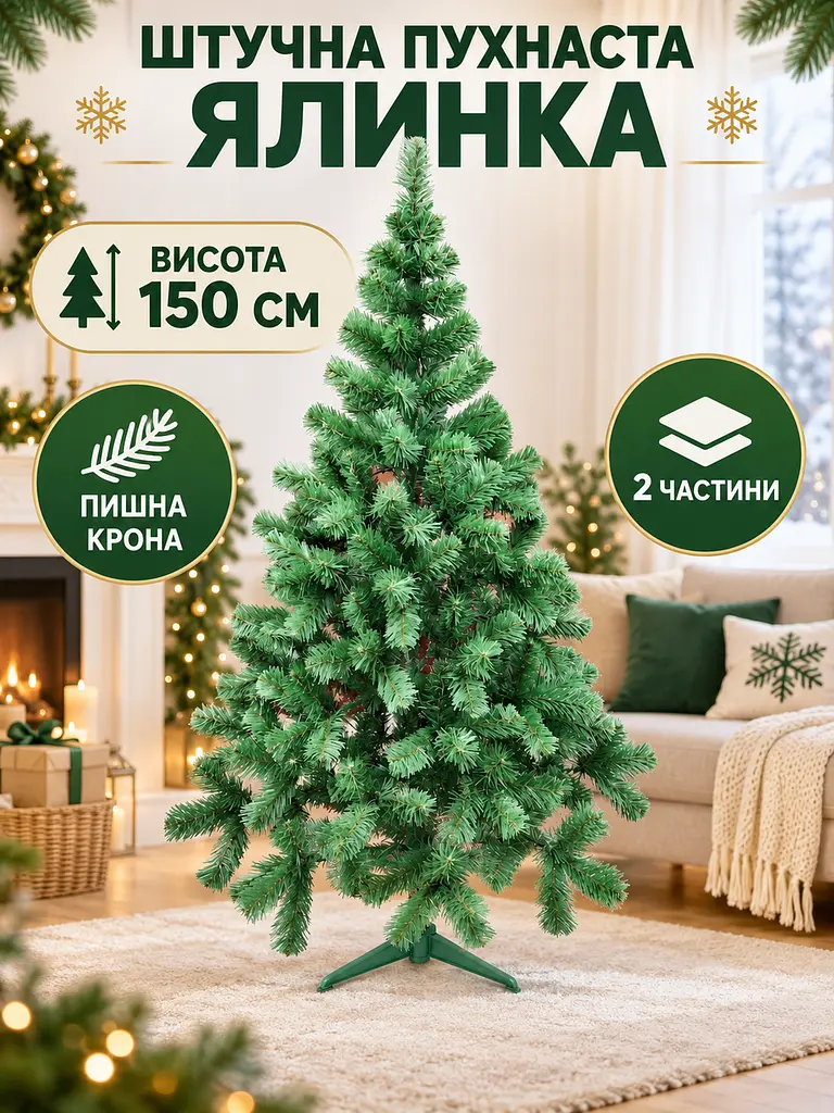 Сертифікована ялинка штучна пухнаста Казкова YaLINKA S15 150 см - фото 2