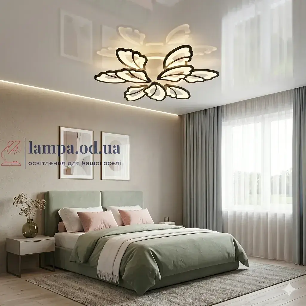 Стильна стельова LED-люстра для спальні Diasha 8166/6+3BK чорна, 9 модулів, 140 Вт, 75 см, до 20 м2