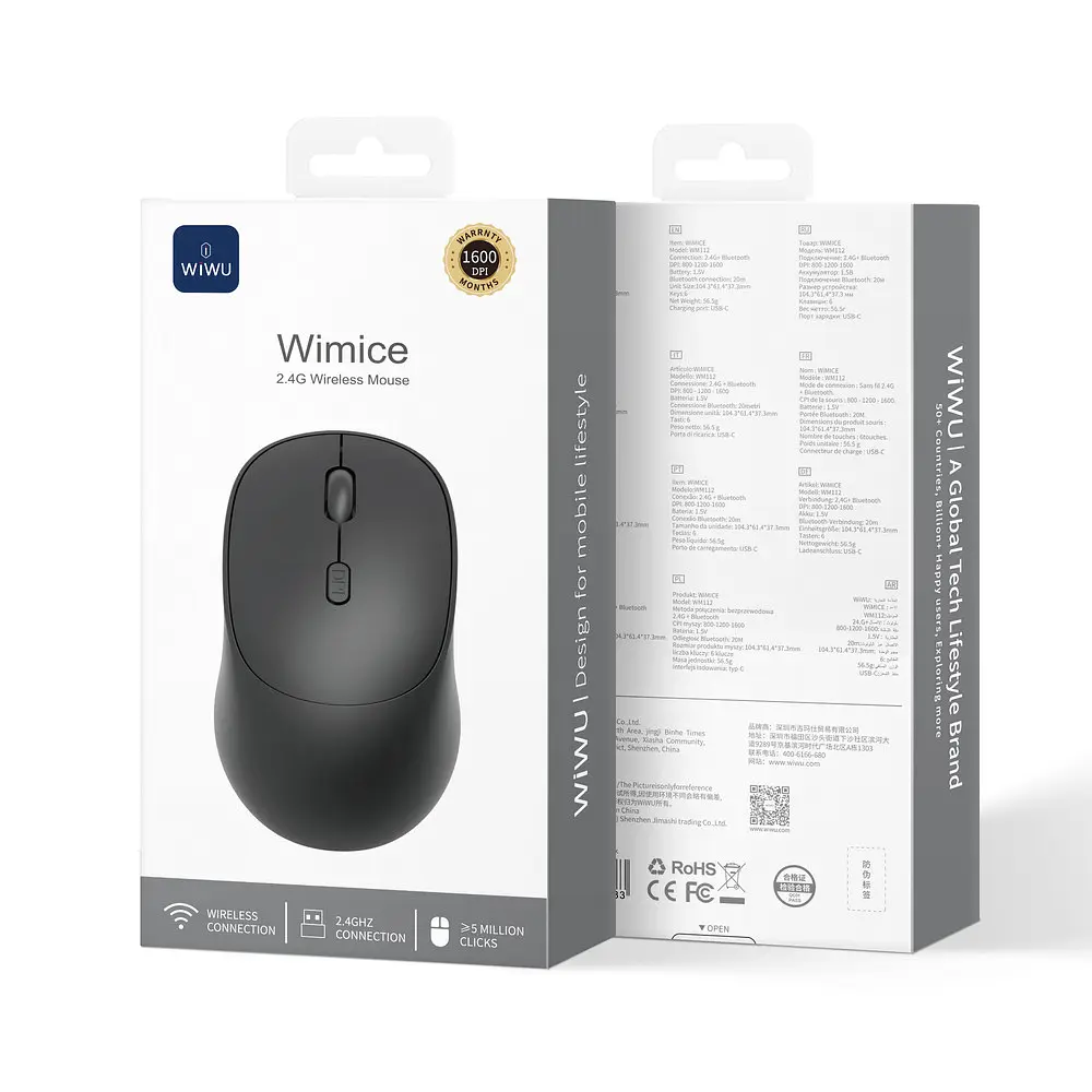 Маніпулятор миша бездротова WIWU 2.4G Wireless Mouse WM112 Чорний - фото 2