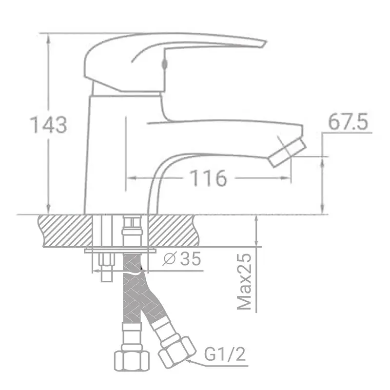 Змішувач s43 Ø40 для раковини на шпильці TAU SM-2A144C (9843000) - фото 4