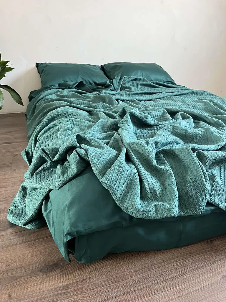 Покривало Zeintex Косичка бавовняне смарагдове 230х280 см - фото 6