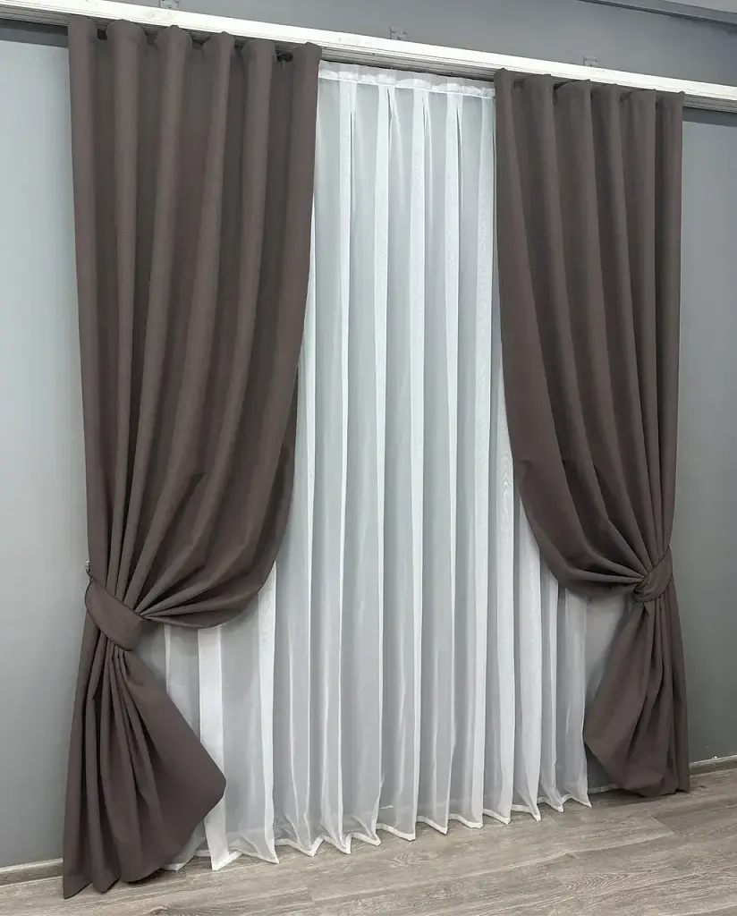 Комплект штор VR-Textil лен блэкаут 2 шт 100x270 см серо-коричневый (1722ш) - фото 3