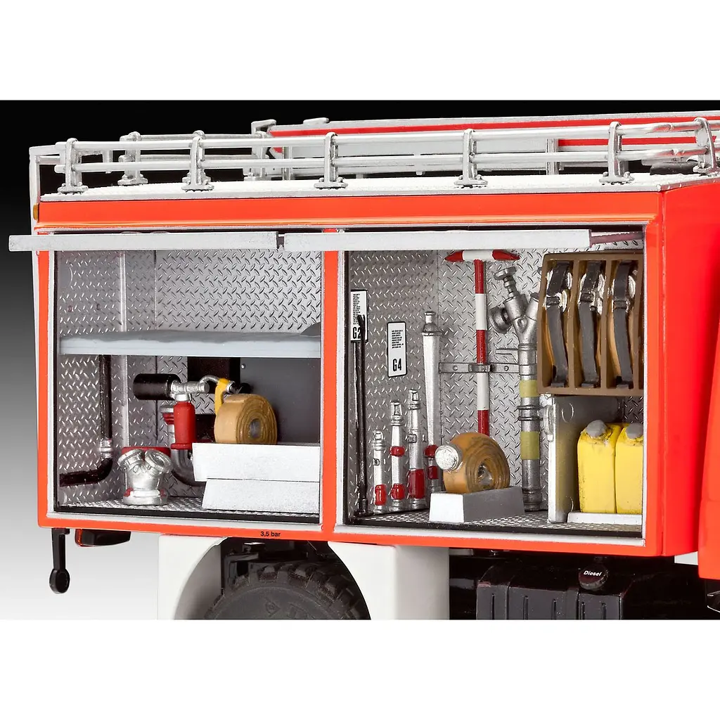 Збірна модель Revell  Пожежна машина Mercedes-Benz Unimog U1300L TLF 8/18 рівень 5, масштаб 1:24, 210 деталей (RVL-07512) - фото 10