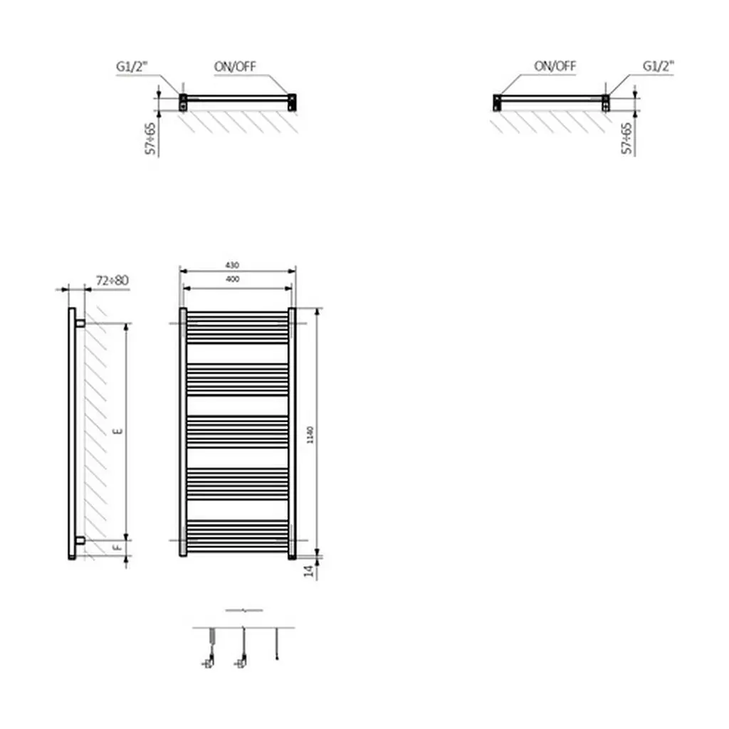 Сушарка для рушників Terma Fiona One 1140х430 (WWFIE114043K9M5E8P) - фото 3