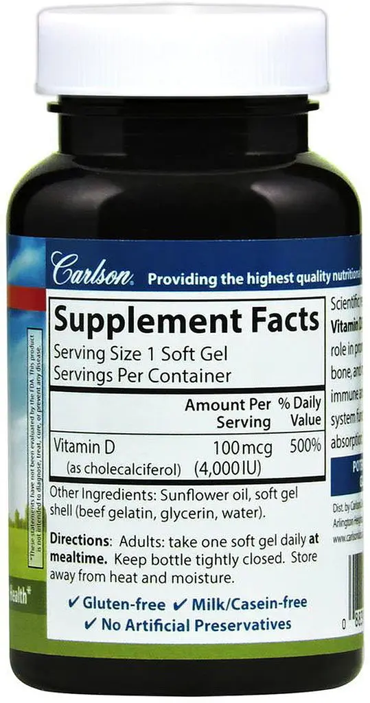 Витамины и минералы Carlson Labs Vitamin D3 4000 IU, 120 капсул - фото 3
