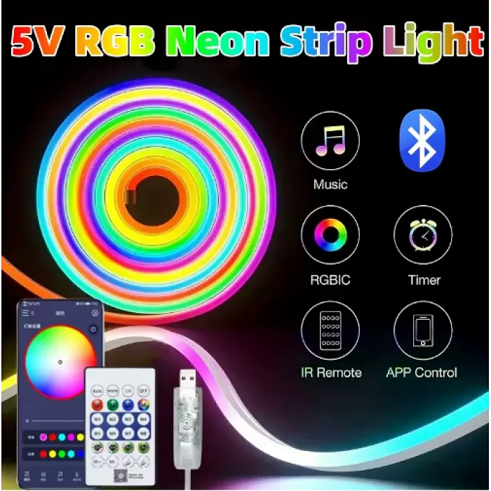 Светодиодная неоновая лента RGB Smart Neon, 3 м, с пультом и Bluetooth-управлением через приложение - фото 2