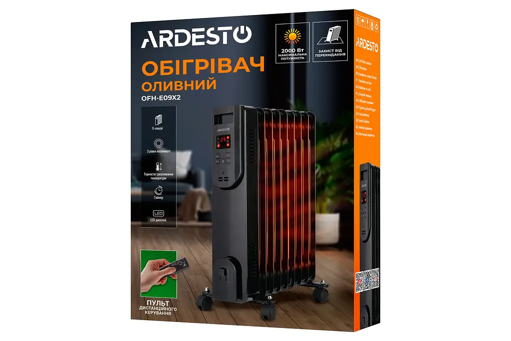 Масляний радіатор Ardesto 2,0 кВт, площа обігріву 20 кв.м., чорний, підлоговий, 9 секцій (OFH-E09X2) - фото 12