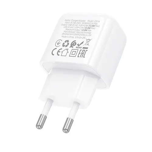 Сітчастий зарядний пристрій HOCO CS51A Surplus dual-port charger 2USB/2,4A білий - фото 5