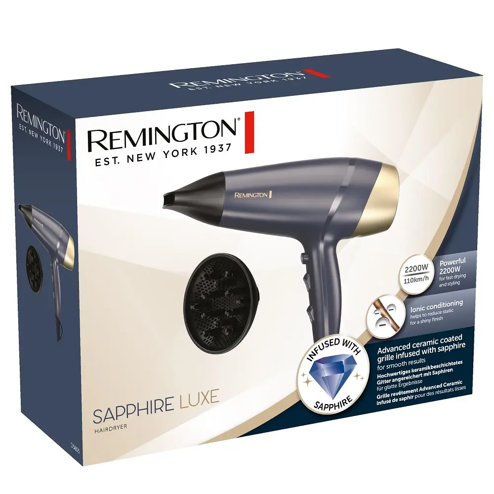 Фен Sapphire Luxe, 2200Вт, 3 режими, дифузор, іоніз-я, хол. обдув, сапфіровий Remington teh0017600 - фото 6
