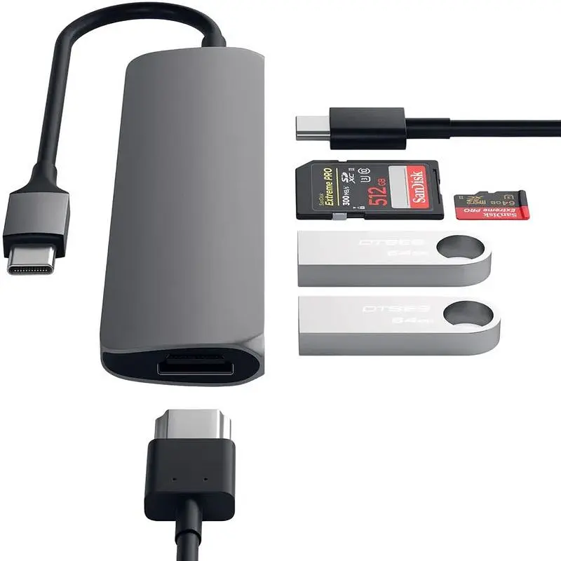 Адаптер Satechi Aluminum Type-C Slim Multi-Port Adapter 4K V2 Space Gray (ST-SCMA2M) - фото 5