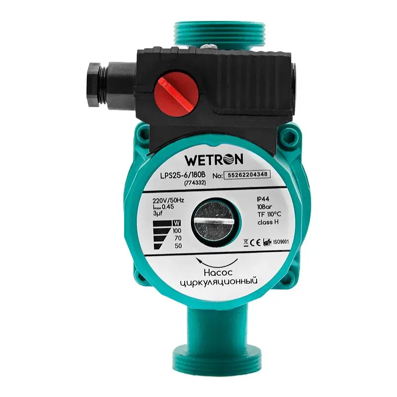 Насос циркуляційний 75Вт Hmax 4м Qmax 40л/хв Ø1 1/2" 180мм зел+гайки Ø1 WETRON LР525–4/180С (774312) - фото 3