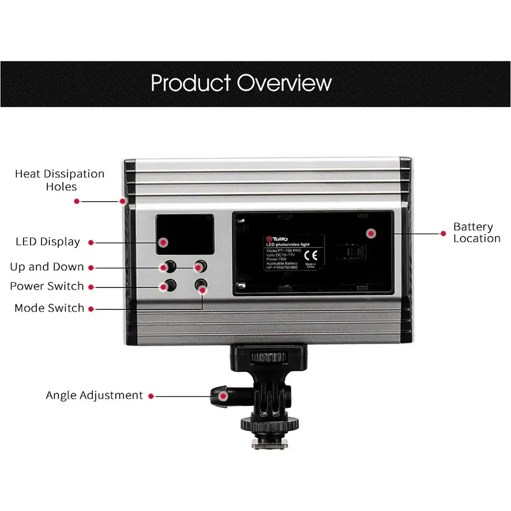 Накамерный свет Tolifo PT-15B 15W color 3200-5600K [110706] - фото 9
