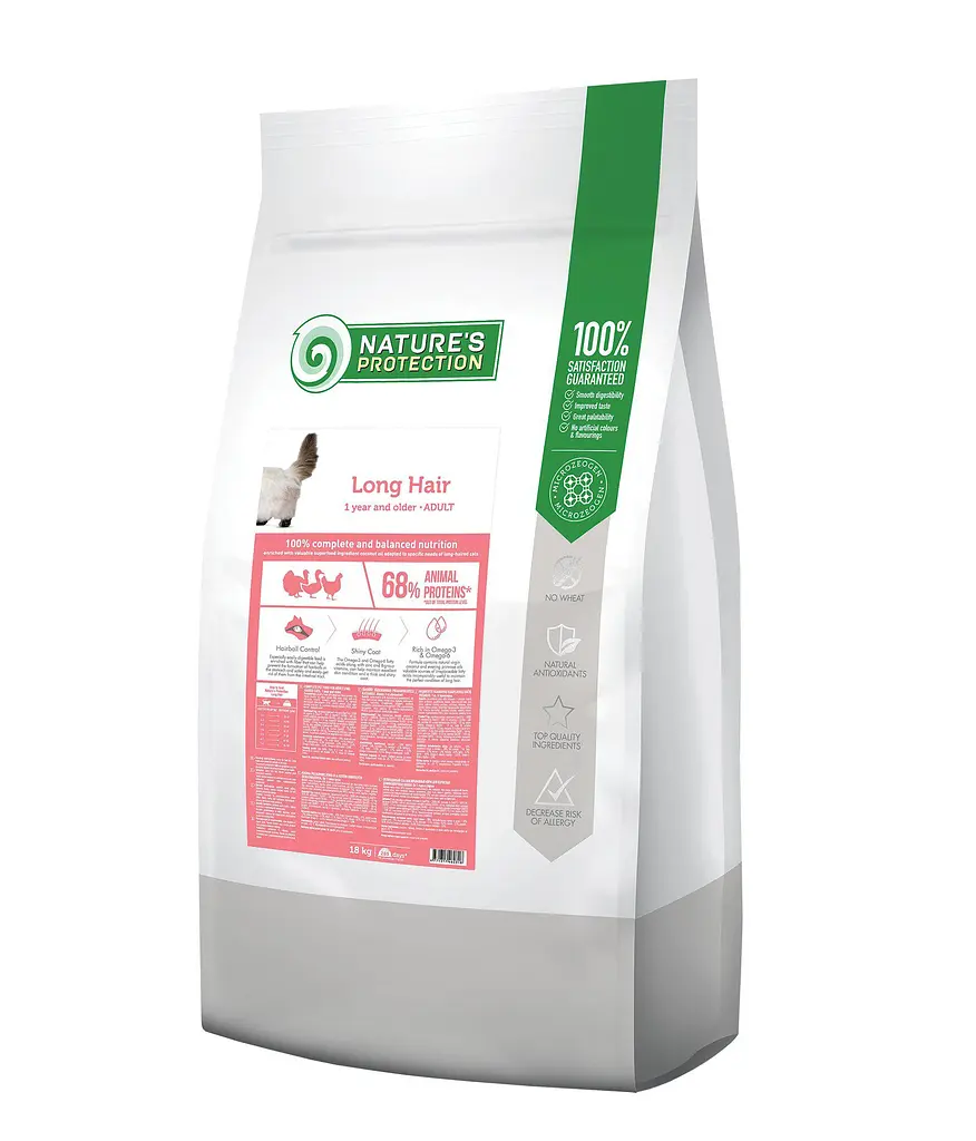 Сухий корм для дорослих котів з довгою шерстю Nature's Protection Long hair, 18 кг