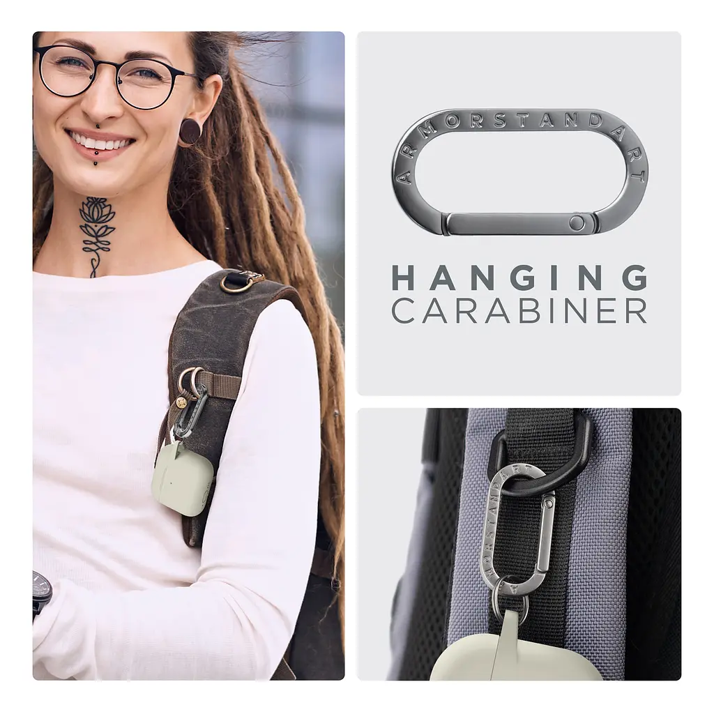 Силіконовий чохол для навушників Apple AirPods 4, Hang Case, бежевий, ультратонкий захисний кейс товщиною 2 мм, захист від подряпин, пилу та ударів, компактний, з карабіном для кріплення, ArmorStandart (ARM81279) - фото 6