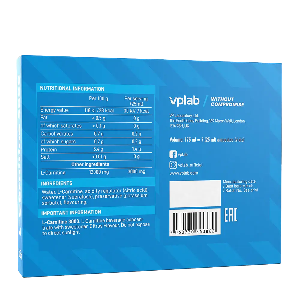 Л-Карнітин L-Carnitine 3000 - 7x25 мл Цитрус - фото 2