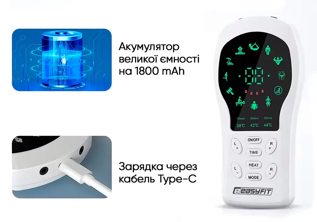 Міостимулятор з підігрівом EasyFit Pro ActivePulse імпульсний масажер для м'язів + Чохол - фото 3