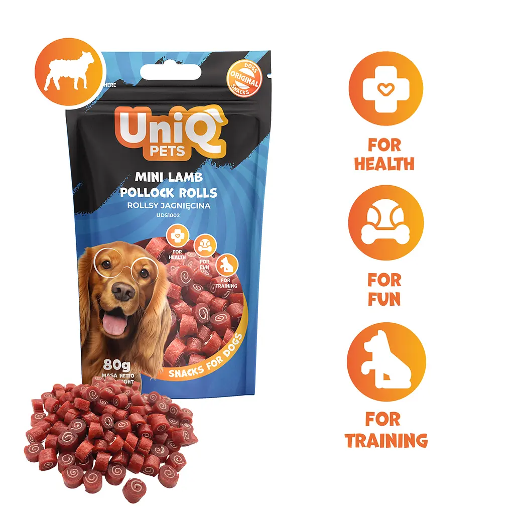 Ласощі для собак UniQ PETS Міні рулети з баранини та тріски 80 г - фото 2