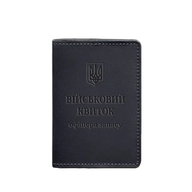 Шкіряна обкладинка для військового квитка офіцера запасу 8.0 темно-синя Crazy Horse - фото 8